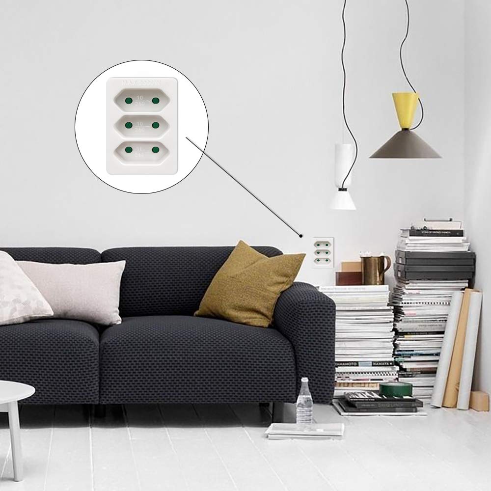 EXTRASTAR 3 en 1 Adaptador Plano con 3 Enchufes Schuko, 3 Tomas Adaptador, hasta Carge 2300W, 10A, 250V, Blanco, 2 pcs