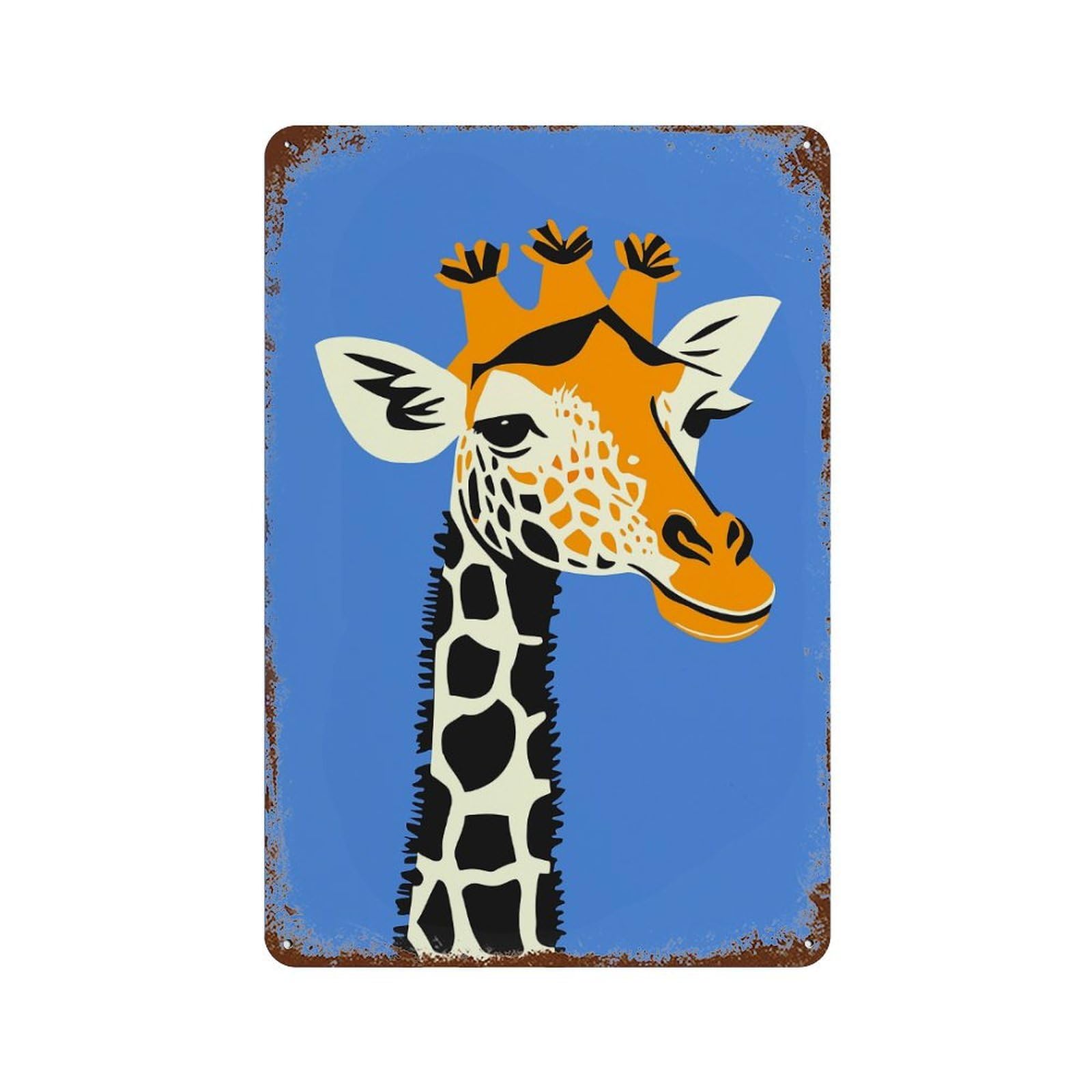 Garage Style Proud Cute Giraffe Distressed Metal Wall Sign 11.8"x7.9", Shabby Chic Decor for Bar And Workshop