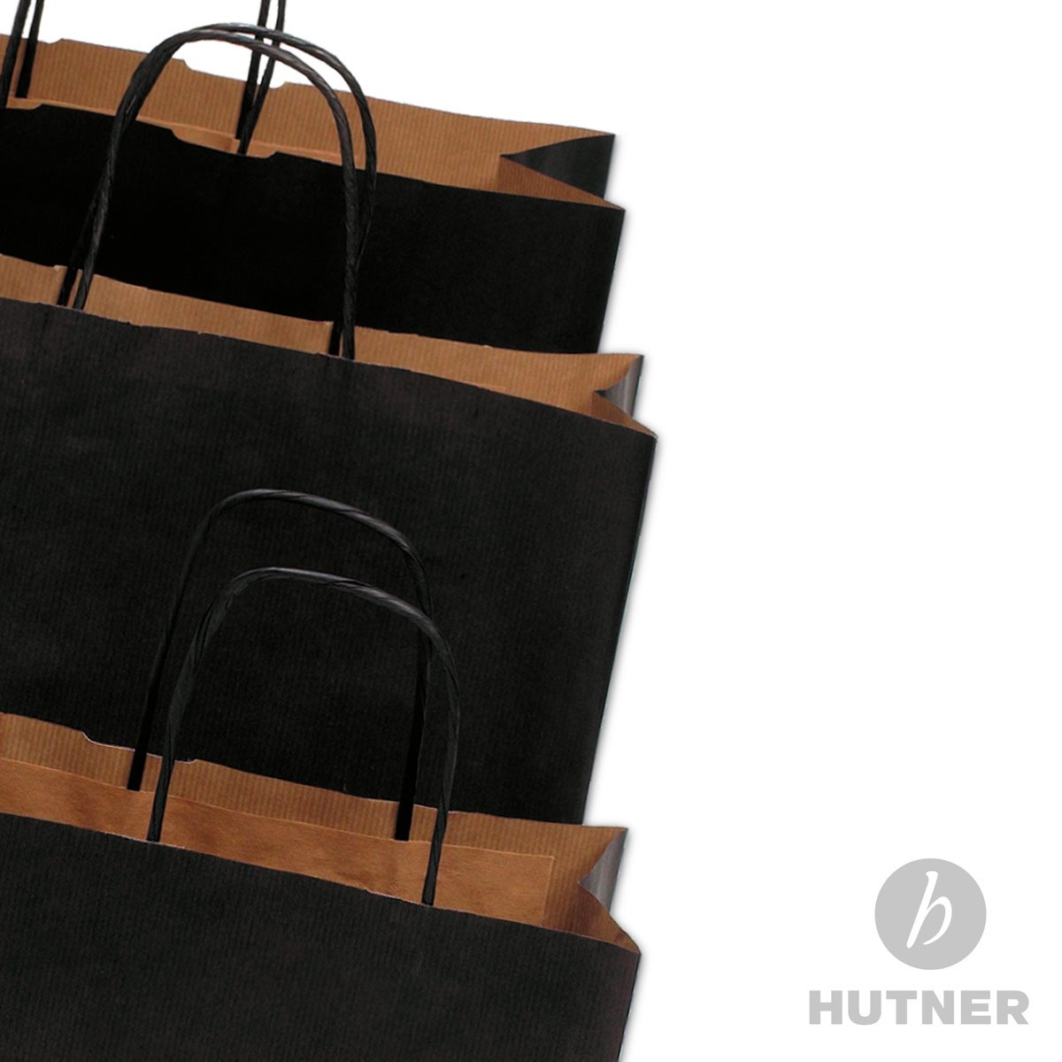 Papiertasche edel & stabil | 150 Stück schwarz 32+14x42 cm | Qualität aus deutscher Produktion | Tragetasche aus Papier | HUTNER