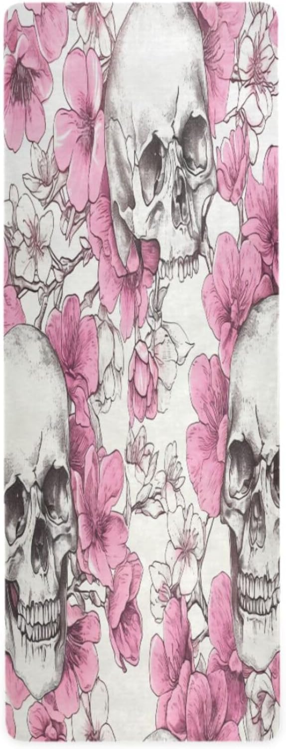 Abstract Sugar Skull Flower Yoga Mat,Non Slip Exercise & Fitness Mat Folding Waterproof Yoga Mat for Yoga, Pilates, Stretching,71 x 26 Inch Come with Storage Bag