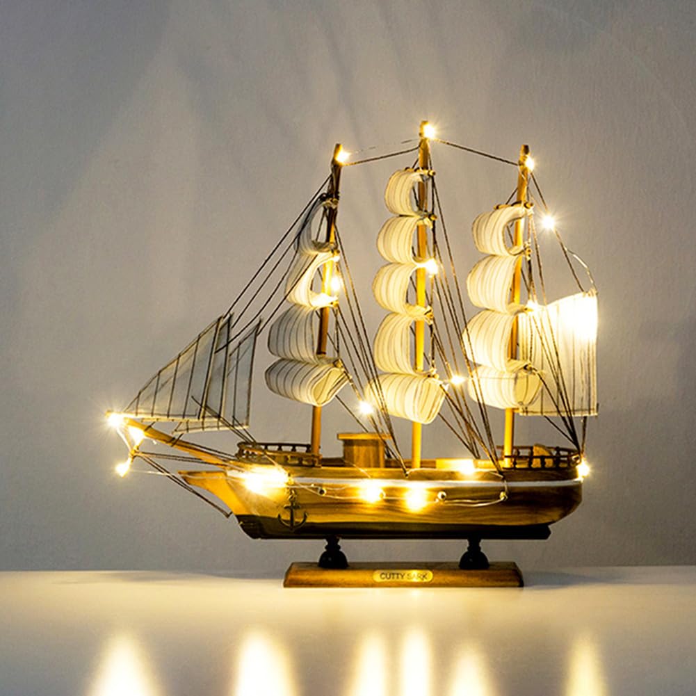 Thaookte Holz Segelboot Modell, Schiff Maritime Deko Mit Leichter Schnur, Segelschiff Deko, Segelschiff Deko Maritim Segelboot Deko Für Weihnachten Wohnzimmer Büro Schreibtisch Deko Geschenke
