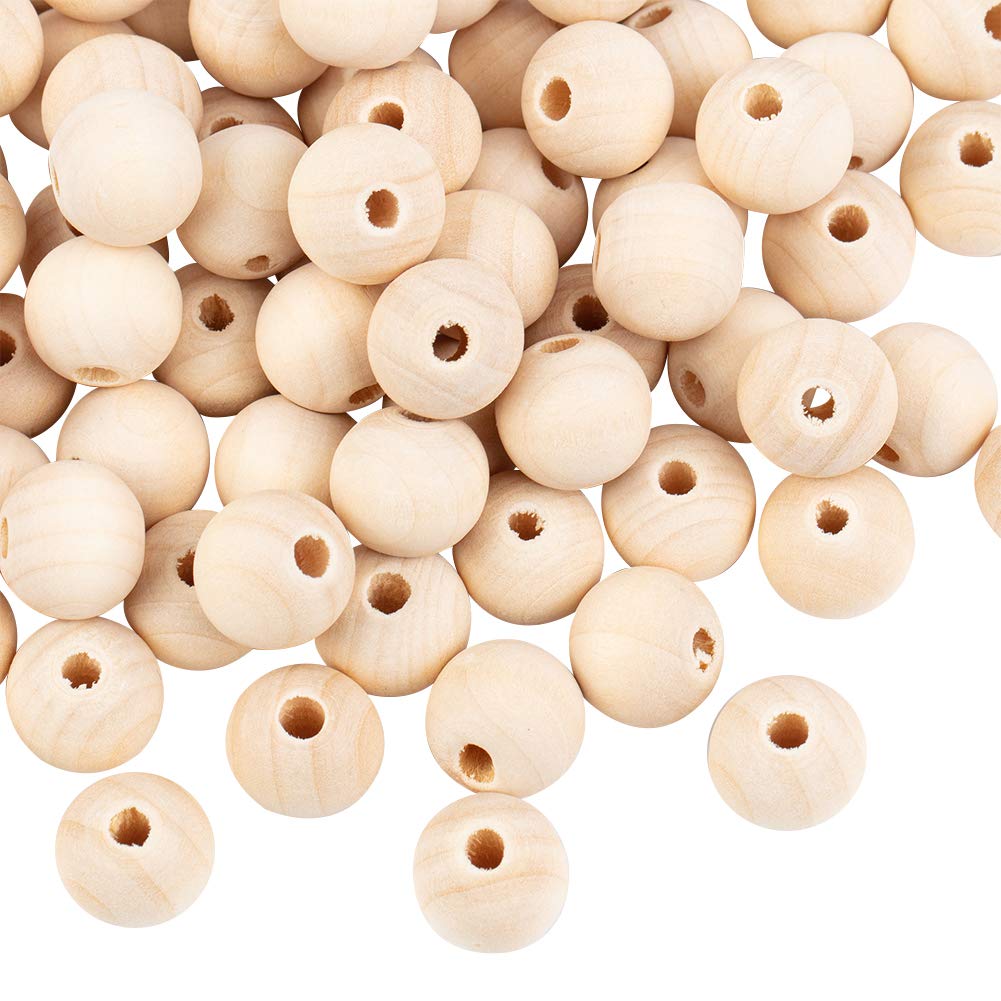 PH PandaHall 1140 cuentas de madera redondas naturales de 14 mm, cuentas espaciadoras de madera para manualidades, bricolaje y joyería