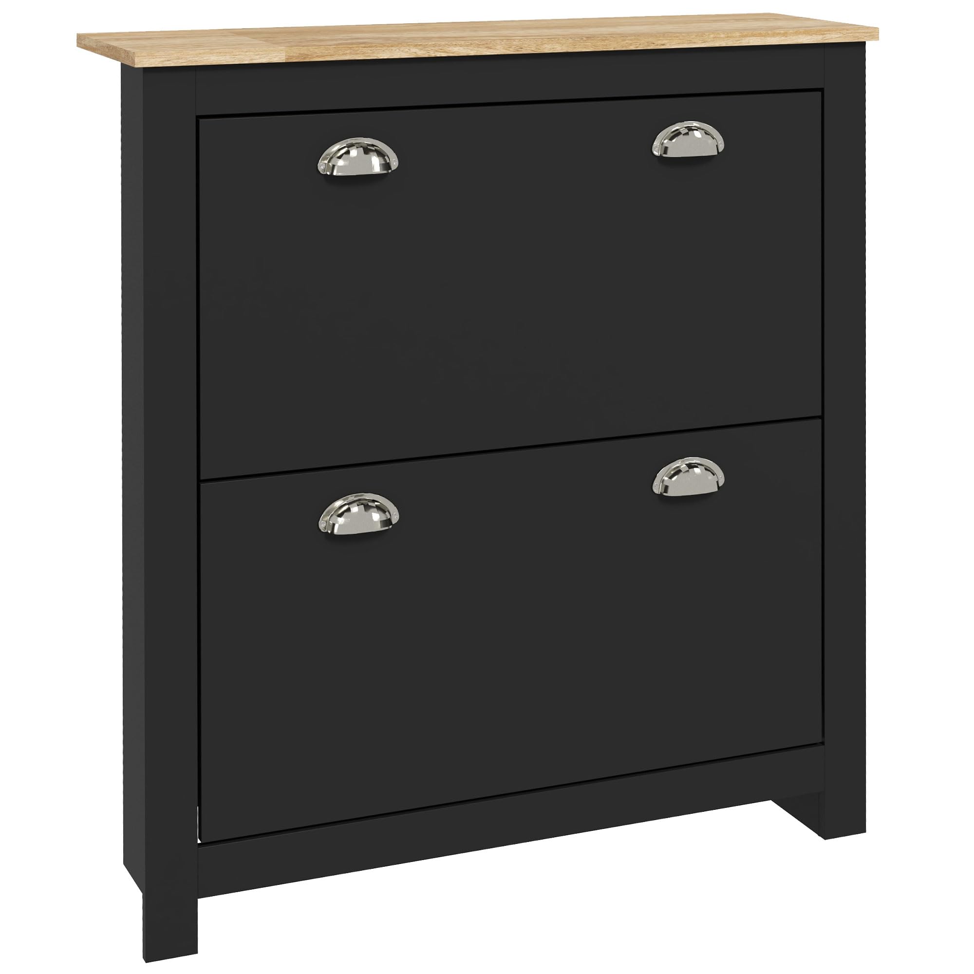 HOMCOM 2 Drawer Shoe Cabinet Narrow Shoe Cupboard Flip Doors Black