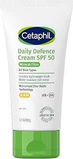 Cetaphil Daily Defence Cream SPF 50 50g, Mineral Face Sunscreen, Broad Spectrum UVA & UVB Protection, with Micronised Zinc...