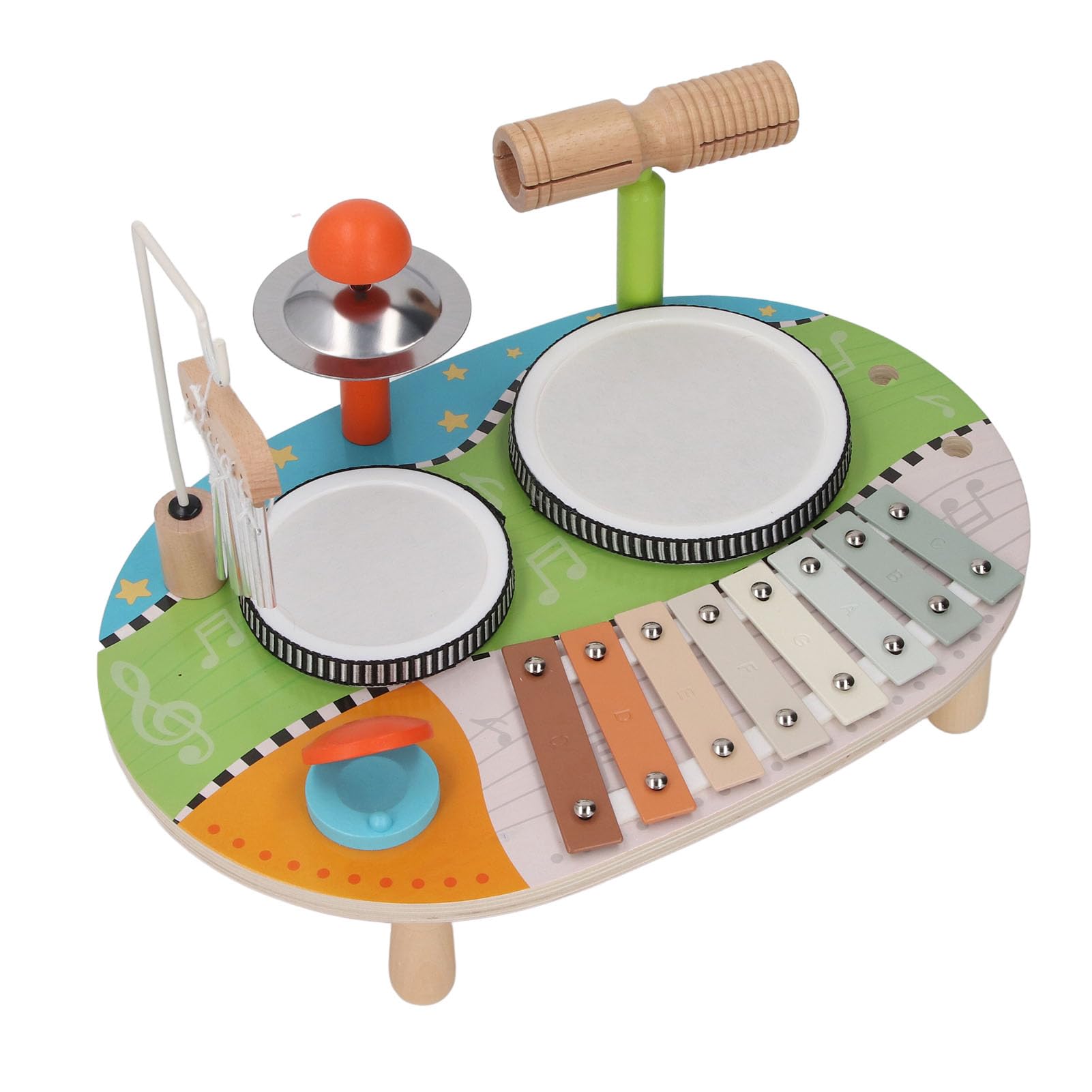 RiToEasysports Set di Percussioni in Legno per Bambini, Tamburo e | Legno Composito e Ferro, Gioco Musicale 3 in 1, Sviluppa la Coordinazione