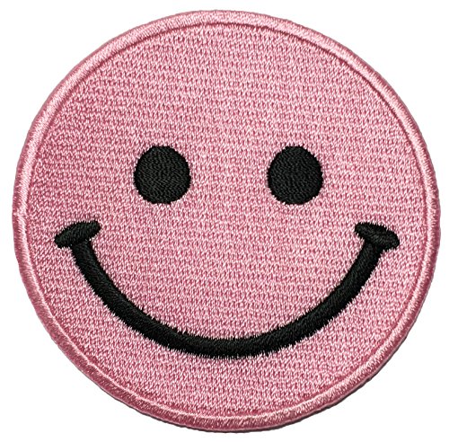 Papapatch Happy Face Smile Fun Hippie Retro Embroidered Sew Iron on Patch - Pink (IRON-SMILE-PK)