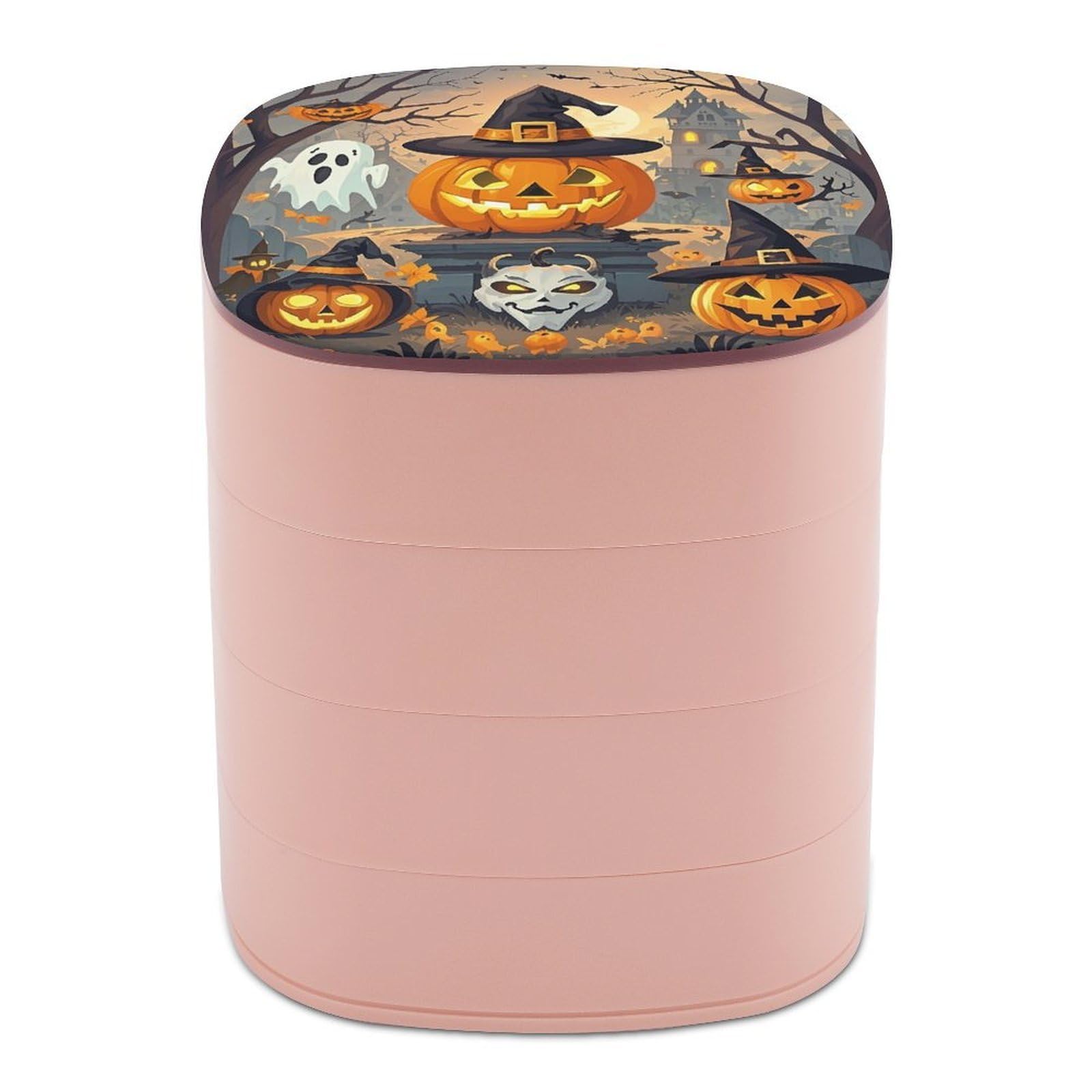 FekiLoot Halloween Pumpkins Jewelry Box 4-Layers Rotatable Jewelry Organizer Storage Box with Mirror Cute Travel Jewelry Case Portable Earring Holder Organizer for Ring Necklace Bracelet