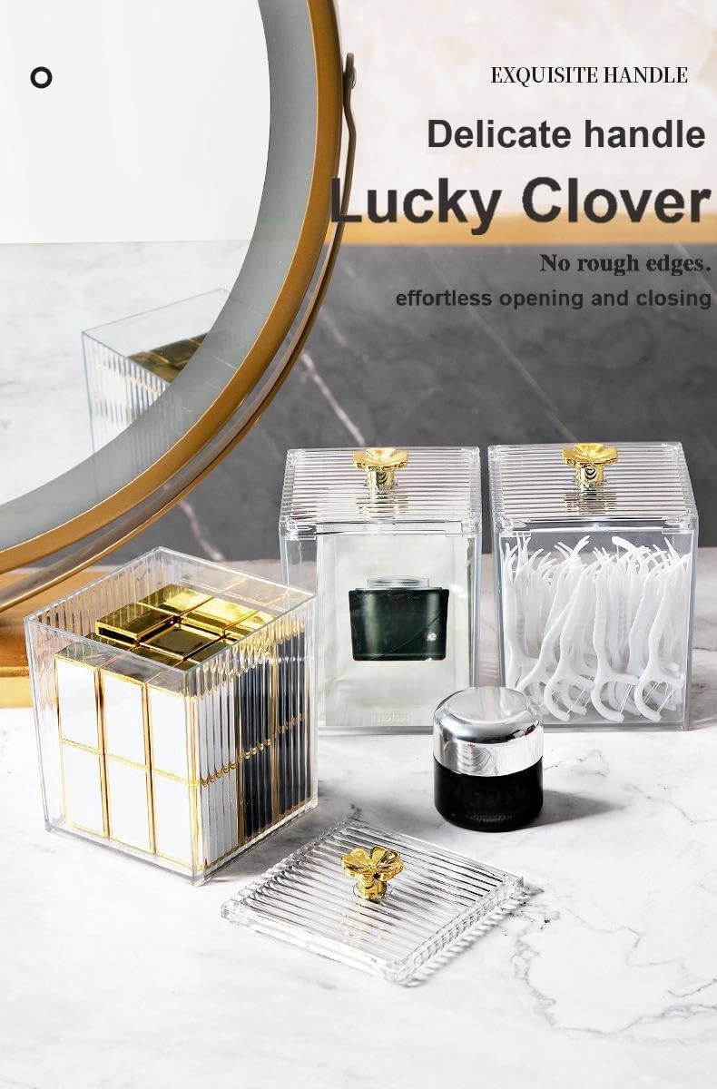 3 Pack Acrylic Qtip Holder Dispenser for Cotton Swabs Balls Pads Floss Picks, Bathroom Canister Storage Organizer, Acrylic Canister Apothecary Jar Set, Makeup Storage Organizer