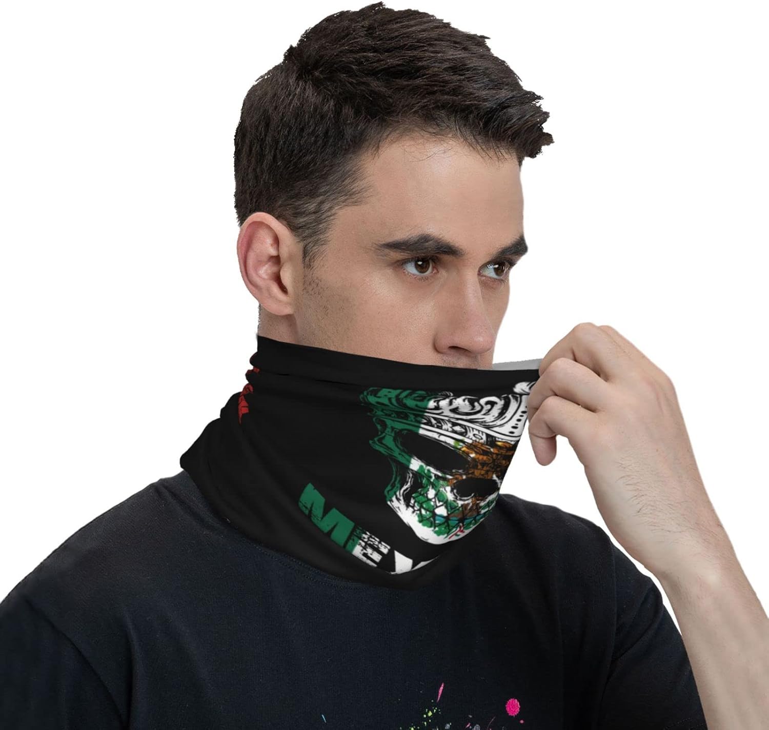King Skull Mexican Flag Seamless Neck Gaiter Face Mask Seamless UV Protection Shield Scarf Bandana for Motorcycle Cycling Riding Running Headbands White - Image 5