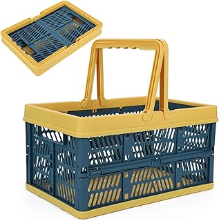 Agatige Caisse Rangement Pliante, Paniers d'épicerie en Plastique Pliables Caisses Empilables Conteneurs de Stockage Bacs Organisateur avec Poignées pour Camp Voyage Achats, 29.8x19.8x16.3 cm