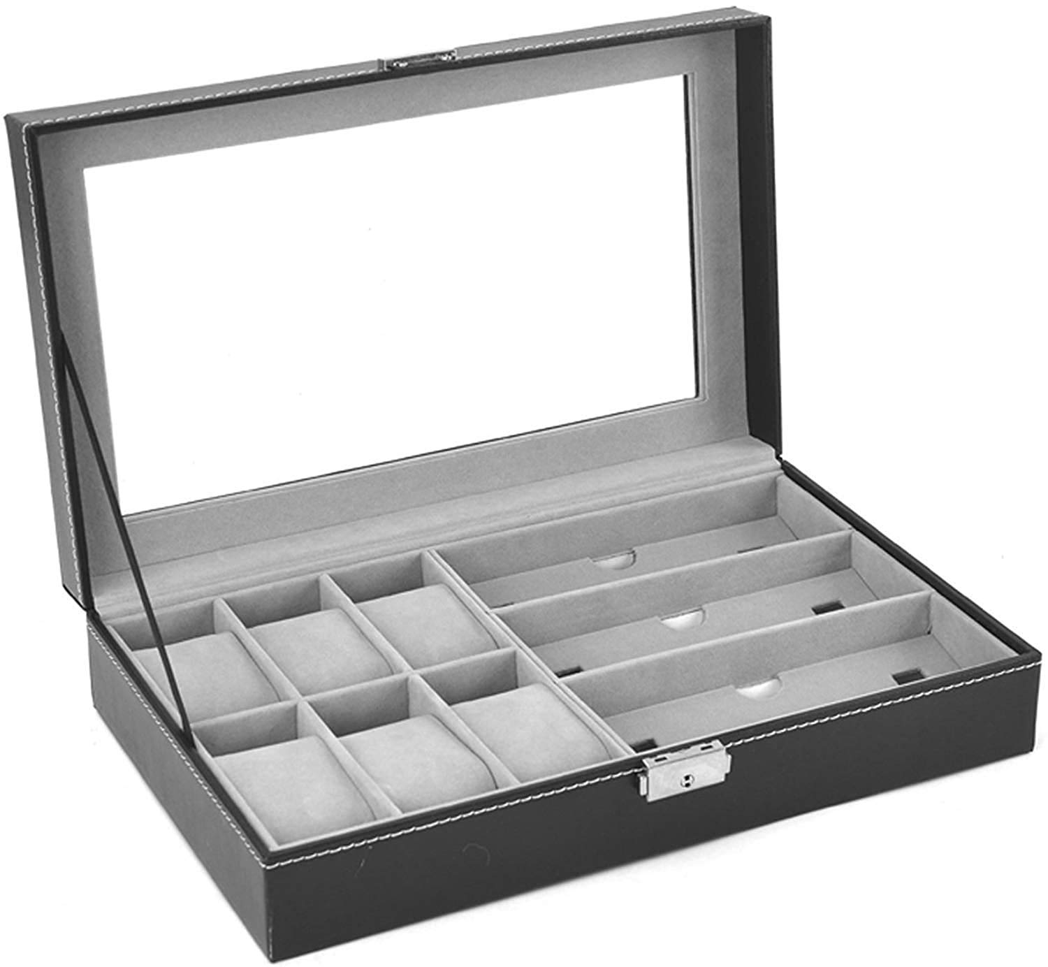 Black Foru Leather Watch Box, Sunglass Box and Jewelry Display Case Organizer (B0BY292CFD) Amazon Price History, Amazon Price Tracker