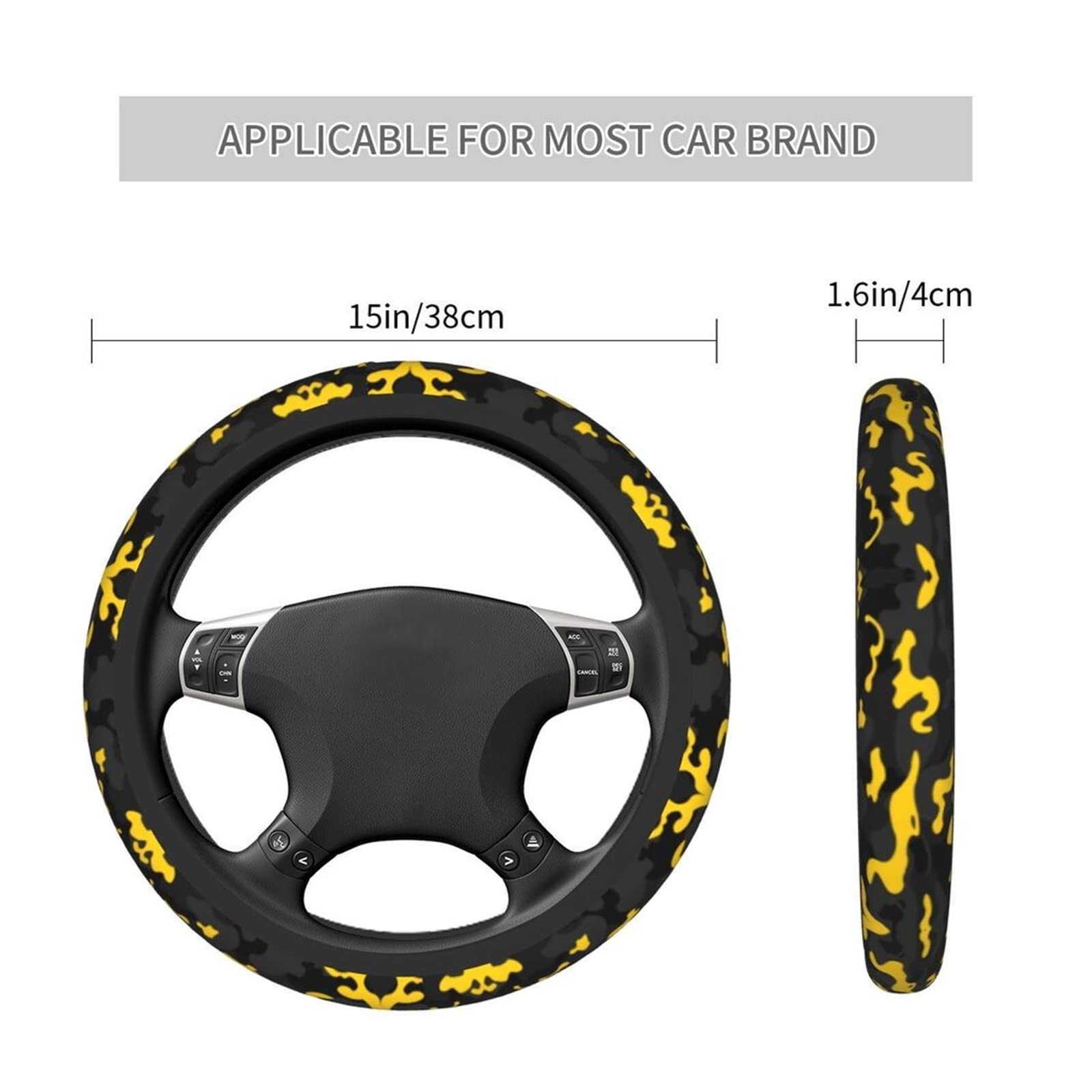 Funda Volante Cubiertas Volante Estilo Camuflaje Universal 15 Pulgadas Negro Y Amarillo Camuflaje Protector Volante Apto para Accesorios Coche Accesorios Coches (Color : 6)