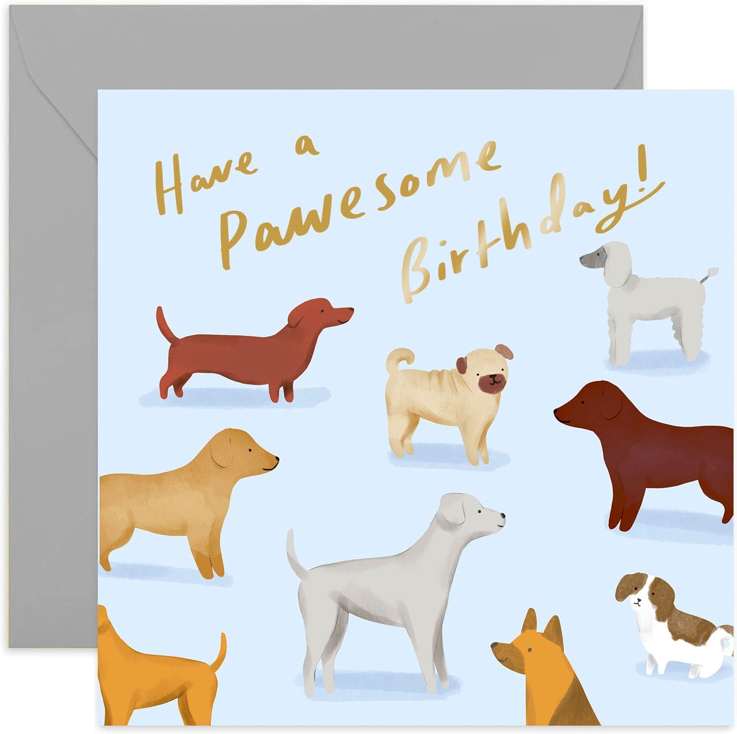 Old English Co. Dog Pawesome Birthday Card - Cute Doggie Gold Foil Sparkle Card | Funny Pun Animal Birthday Wishes for Men and Women | Blank Inside &