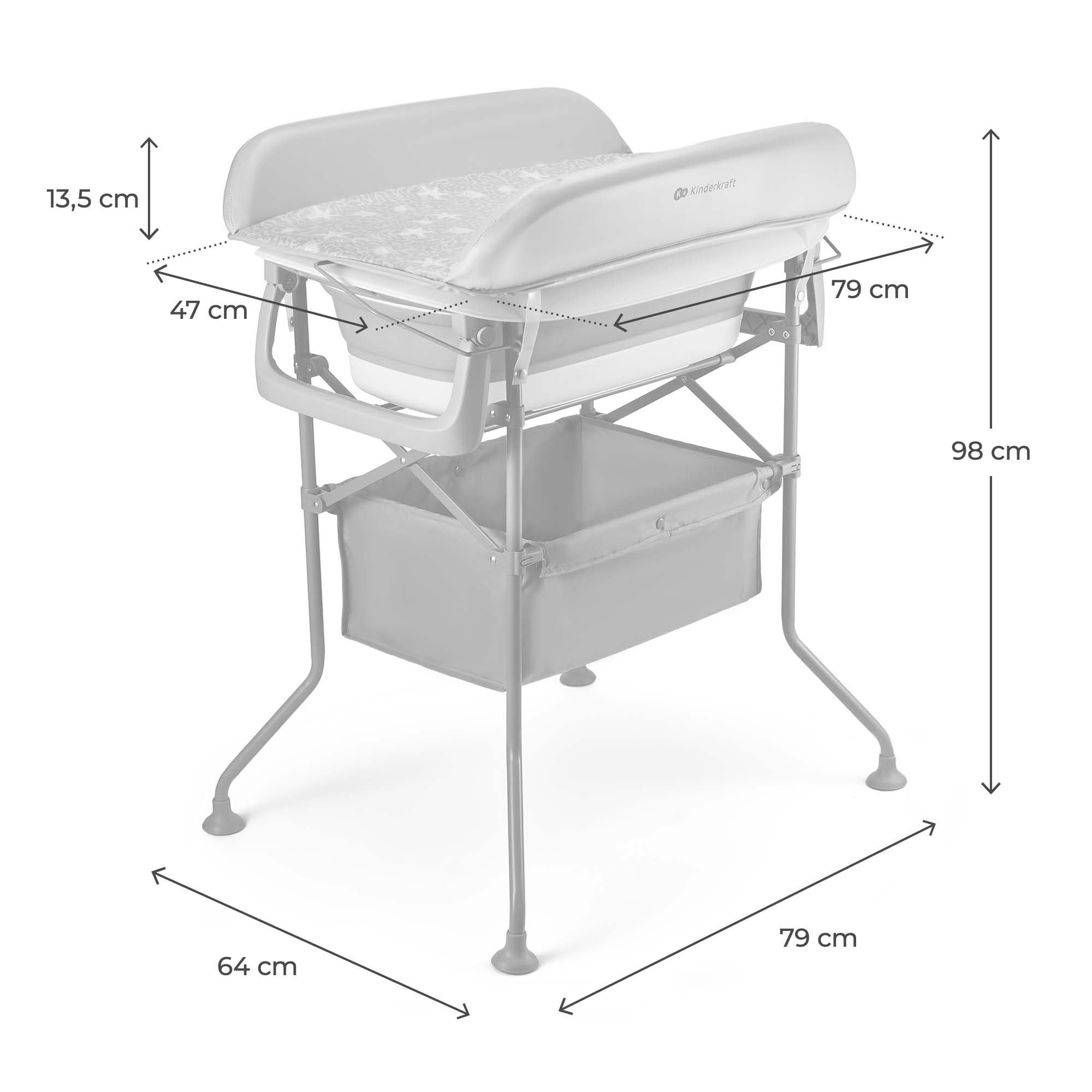 Kinderkraft BUBBLY Bagnetto per neonati con supporto, pieghevole, fasciatoio, montaggio facile e veloce, grigio