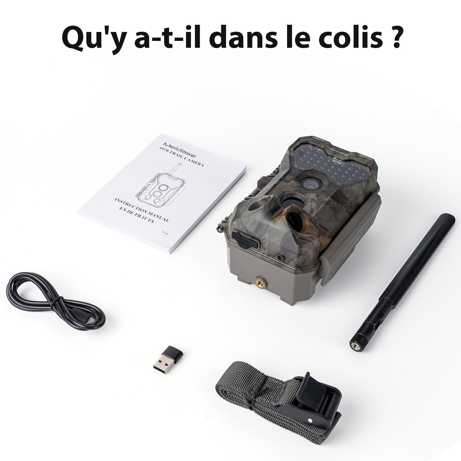 Meidase S970 4G LTE Caméra de Chasse, 48MP 1296P, avec Fonction de Streaming en Direct, Vision Nocturne, Activation par Mouvement 0.1s, Étanche, Transfert d Application, GPS Localisation