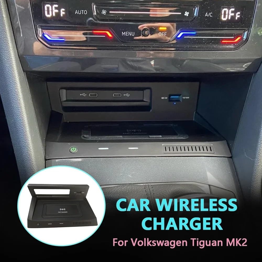 Chargeur sans fil de voiture adapté for VW Volkswagen Tiguan MK2 2017 – 2022, tapis de charge rapide, support de téléphone portable, accessoires Plug And Play Usb