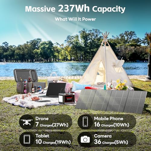 MARBERO Portable Solar Generator 300W Portable Power Station with 60W Foldable Solar Panel Included 237Wh Solar Power Bank with AC Outlet 110V Pure Sine Wave for Camping Outdoor Adventure Home Use - Image 4