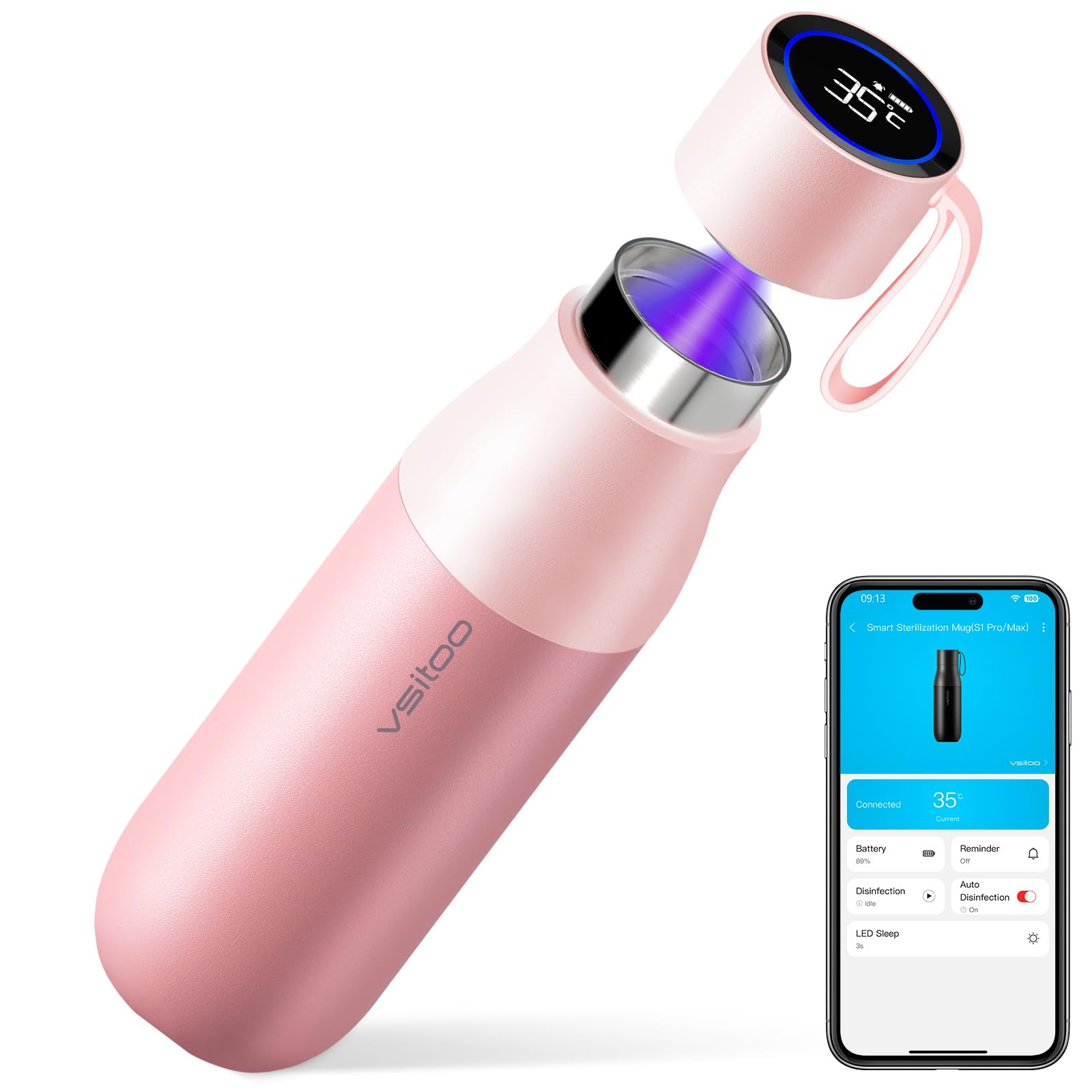 Amazon.com: VSITOO 15oz Mini Smart Water Bottle，Self-Cleaning  display picture 1