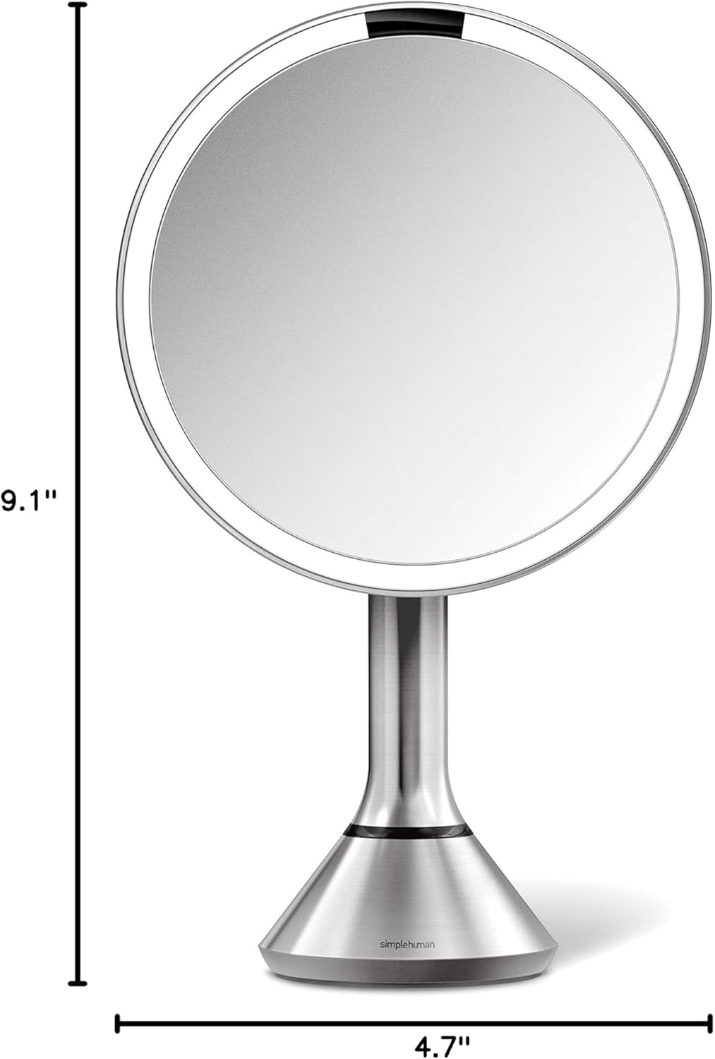 simplehuman Sensor Lighted Makeup Vanity Mirror 8" Round, 5X Magnification, Stainless Steel, Rechargeable and Cordless