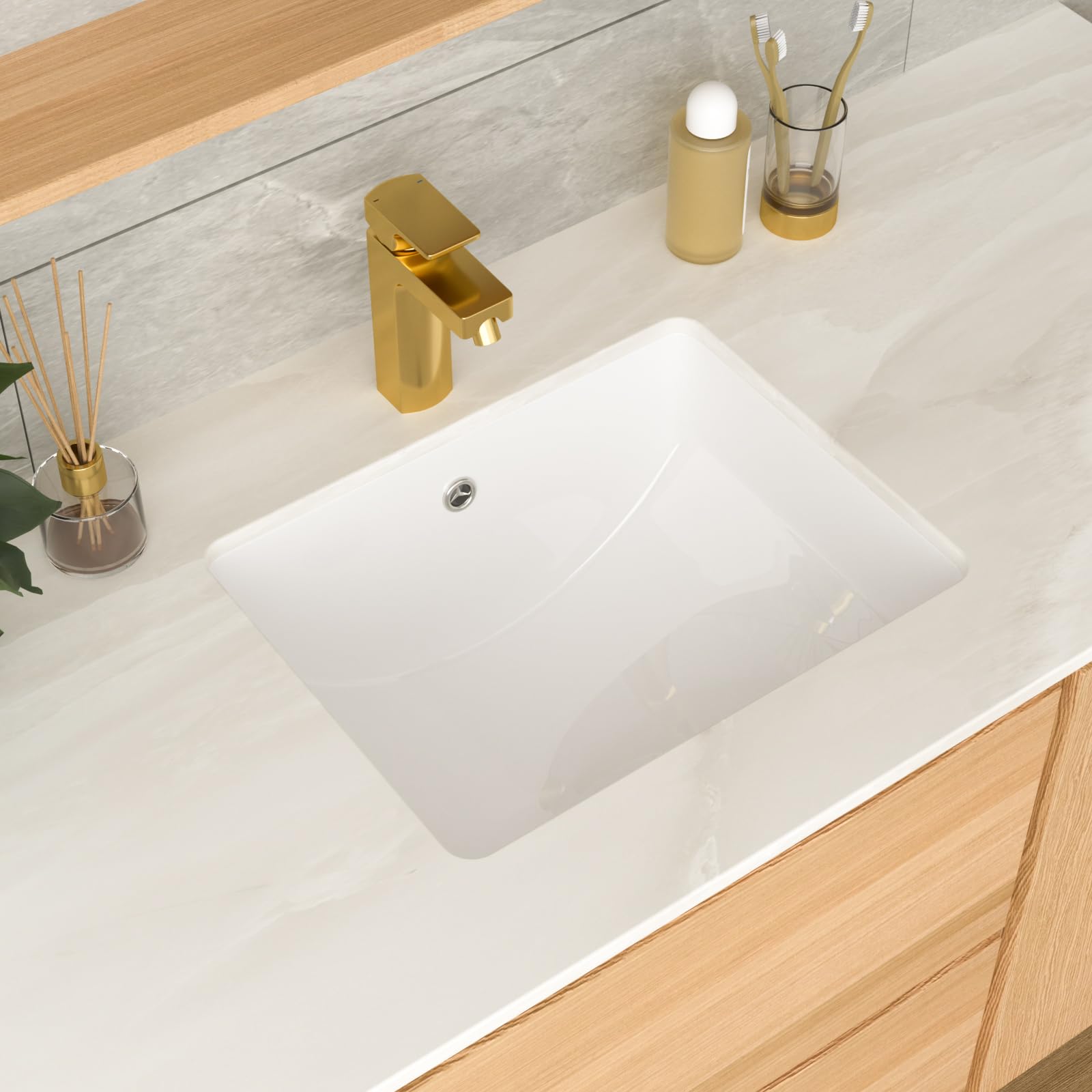 Lavabo encastrable rectangulaire avec trop-plein anti-débordement pour vasque sous comptoir