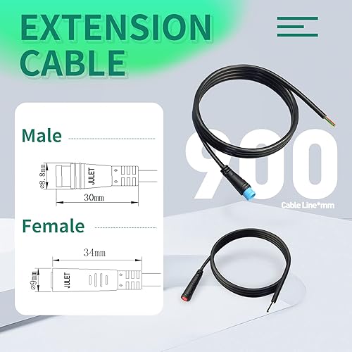 Miniatura 4 de Cable de extensión Ebike 35.433 in 6Pin hembra DIY enchufe impermeable para bicicleta eléctrica pantalla acelerador PAS luz Ebike piezas