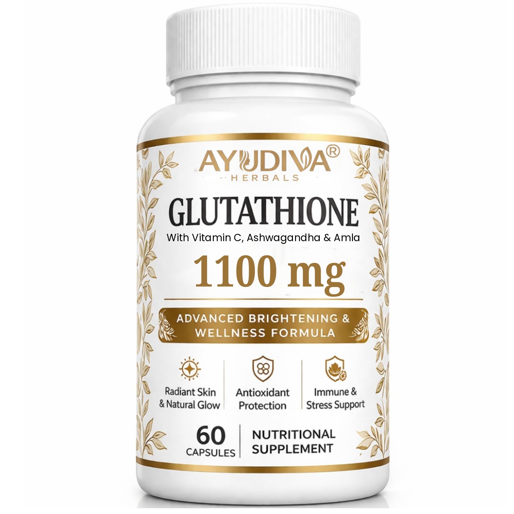 amla glutathione Ayudiva Herbals Glutathione 1100 mg Per Serving (With Vitamin C, Ashwagandha & Amla) | Antioxidant & Skin Health Support | 60 Capsules