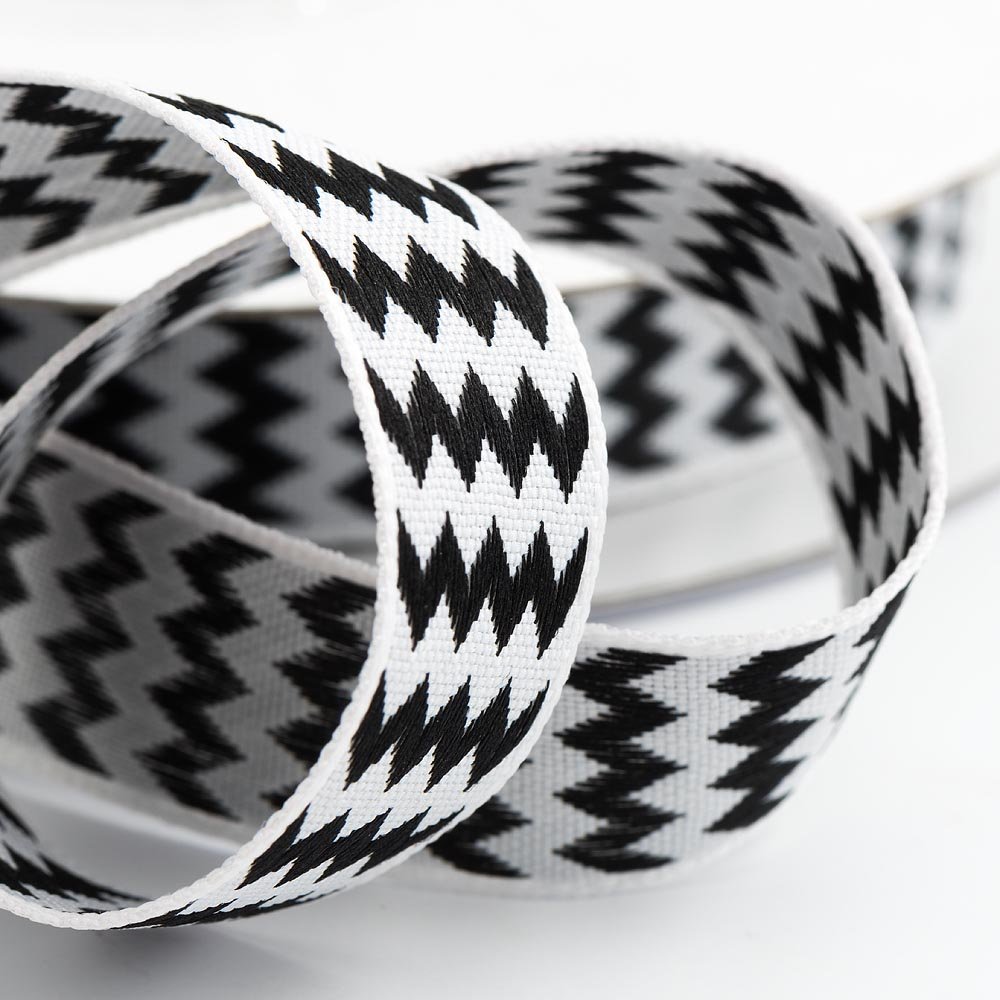 Chevron Ribbon 15mm x 10 Metres - Black