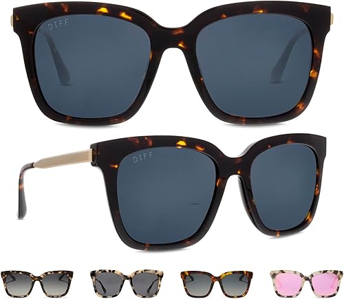 Miniatura 10 de DIFF Bella Designer - Gafas de sol cuadradas de gran tamaño para mujer, 100% protección UVAUVB, colores de moda de moda Tortoise