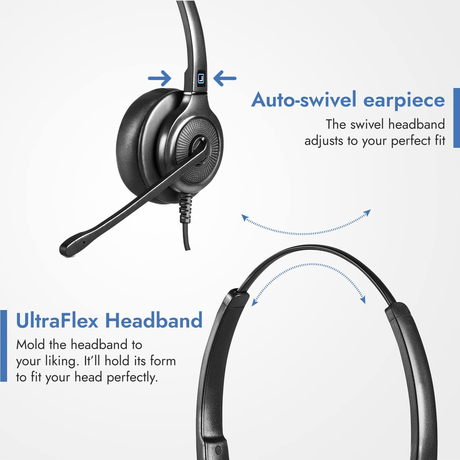 Leitner LH245XL – Corded Office Phone Headset for Landline Phone – Corded Telephone Headset - Works with Virtually Every Desk Phone