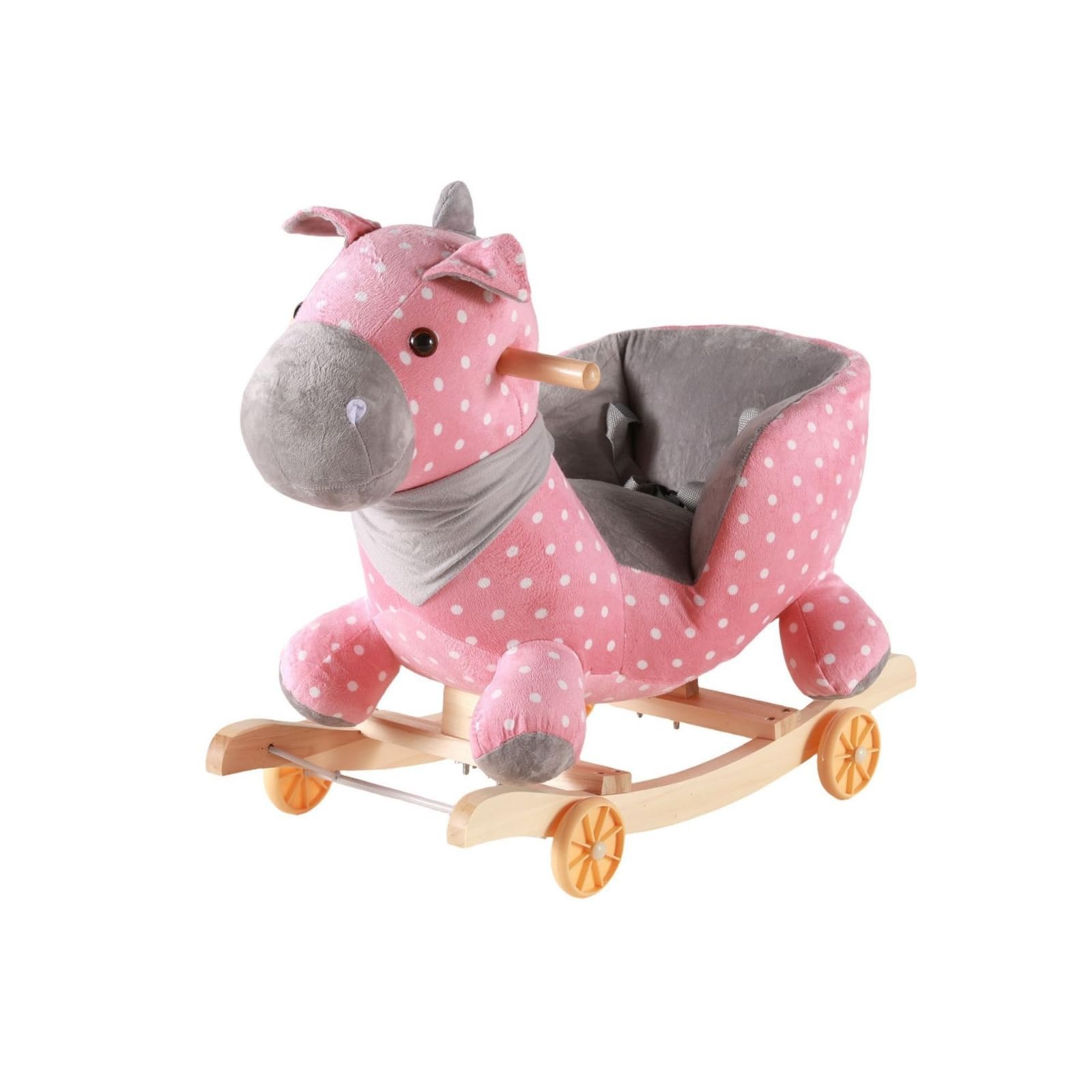 Gralara Caballo Balancín Acolchado Caballo Peluche con Ruedas Suave Balancín con Ruedas para Guarría, Rosa con Lunares, 60 28 50CM