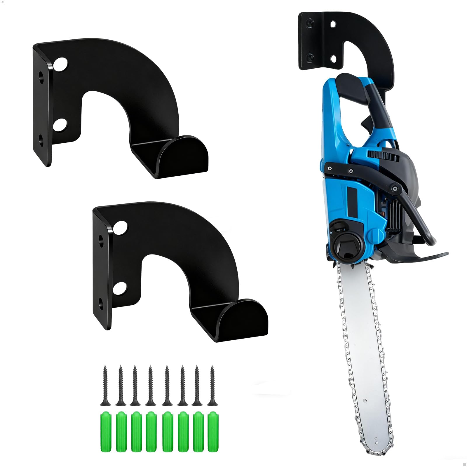 Lot de 2 Tronçonneuse Rangement Outils, Outillage de Jardin Porte Mural, Rangement Mural Mini Tronçonneuse en Métal Robuste, Affuteur Chaine Tronçonneuse Outil Multifonction Organisateu pour Garage