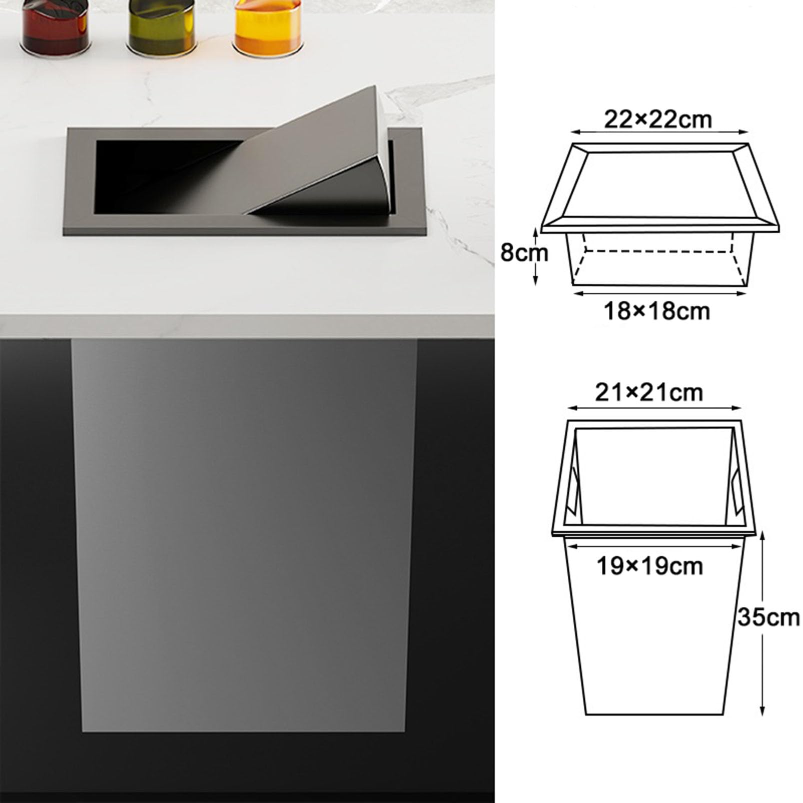 Questo Cestino per rifiuti da Incasso da banco, Cestino per rifiuti a ribalta in Acciaio Inossidabile Integrato, pattumiera da Cucina con Scivolo per rifiuti Incorporato, Cestino Nascosto PE