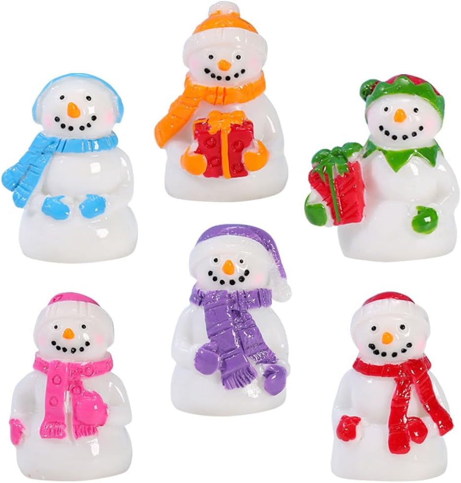 Amosfun 6pcs Mini Snowman Figurines Christmas Tiny Resin Snowman Micro Landscape Ornament Fairy Garden Decoration Christmas Cake Topper Dollhouse Snow Globes DIY Supply