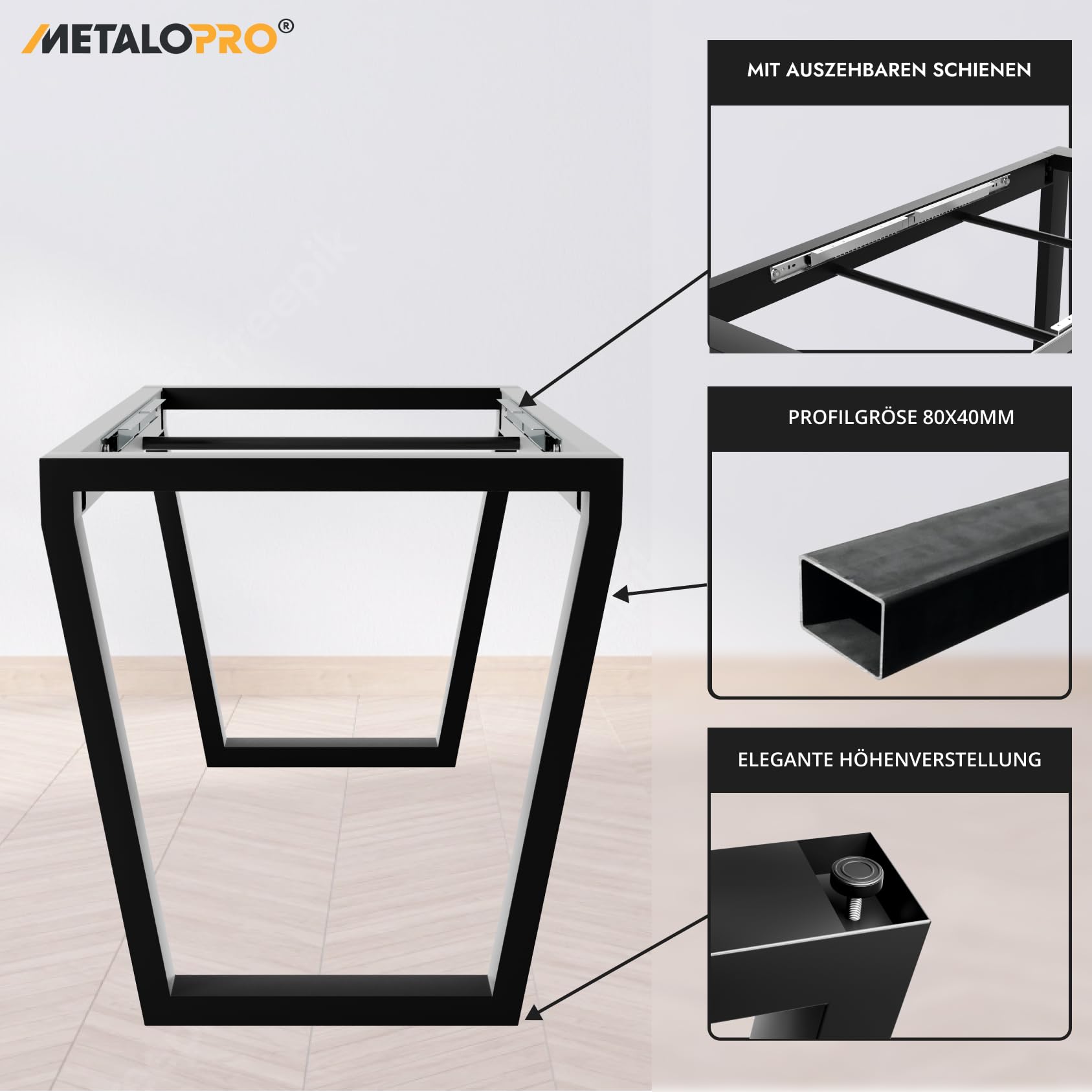 Atria Split Tischgestell 140x70x72 cm, Tischbeine Metall, Schwarz
