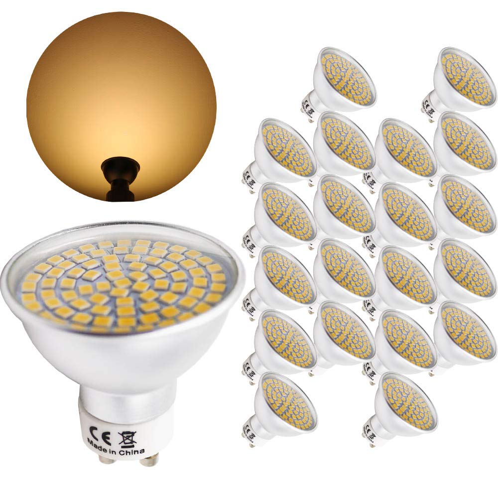 Xindaxin - Bombillas LED (GU10, 5 W, no regulable, sustituye a 45 W, 450-480 lm, luz blanca cálida, 2800-3200 K, 120 °, 20 unidades)