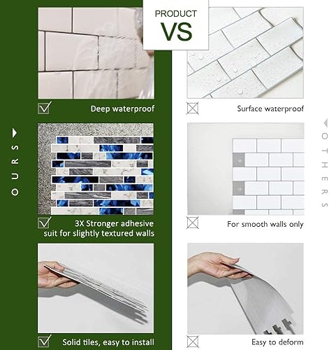 Miniatura 5 de STICKGOO - Protector para loseta en muro de diseño más grueso, 12 x 12 pulgadas, para pegar en la cocina, calcomanías autoadhesivas para loseta en