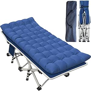 Camping Cot with Thick Pad, Folding Bed for Sleeping, Supports up to 450 lbs, Double Layer Oxford, Heavy Duty, Includes Carry Bag