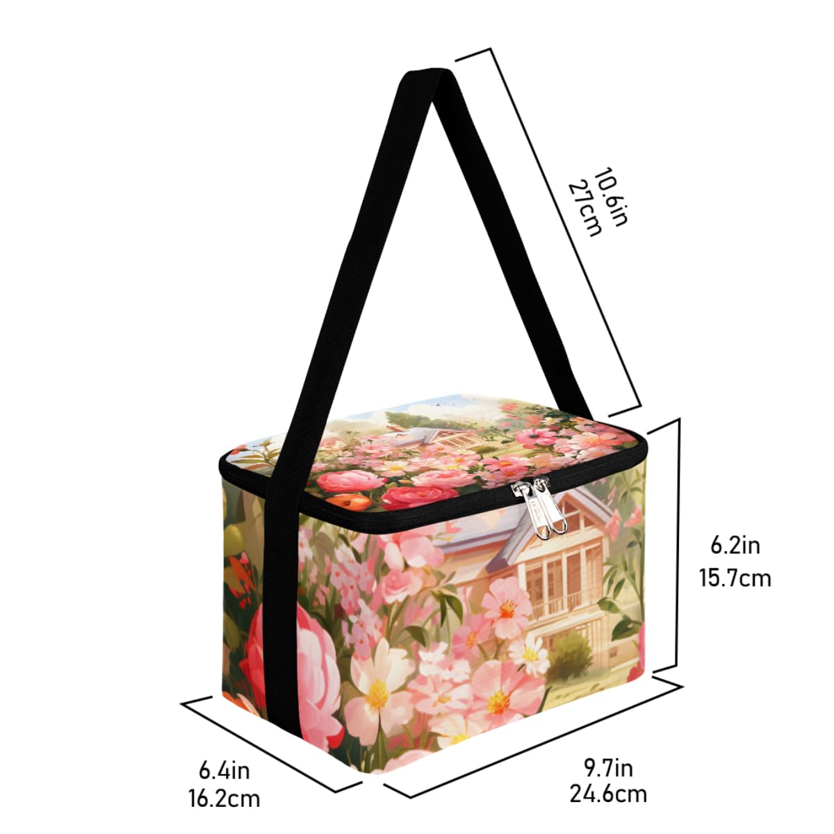 GzLeyigou Lunch Bags for Women Men 9 Cans,Flowers Garden Hot & Cold Food Delivery Bag Insulated Grocery Bag Insulated Lunch Box Roses Cooler Bag for Office Work Picnic Beach