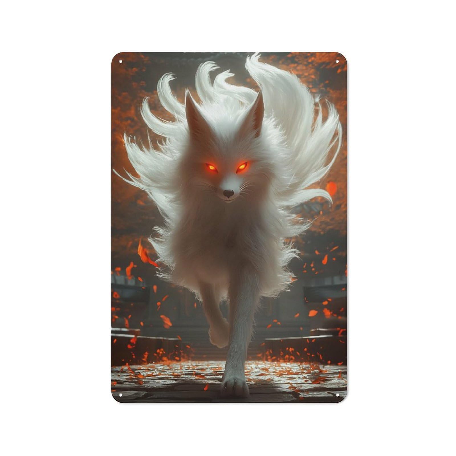 Junmoney Fox With Fiery Eyes Metal Plaque 30X20cm With For Garage Wall, Retro Decor, Housewarming Present For People Styling Garage