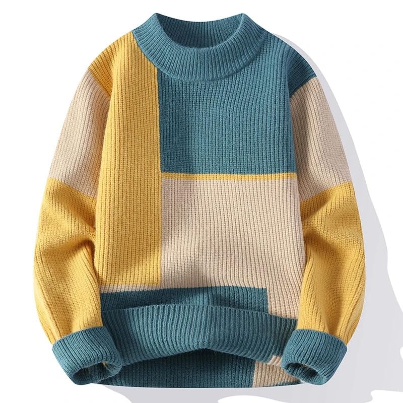 Men's Crew Neck Knit Sweater Patchwork Pullover Loose Fit Casual Winter Autumn Streetwear3