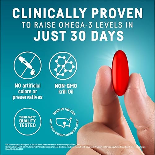 Miniatura 7 de Kori Krill Omega 3 Excel Krill Oil 1000mg Suplementos con EPA y DHA, fórmula de PC de alto rendimiento para máxima absorción, clínicamente probado y