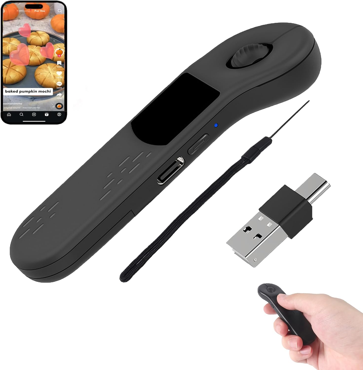 2 in 1 Air Mouse Wireless Bluetooth Presentation Clicker with Touchpad,Rechargeable Handheld Remote Mice Page Turner for PPT/TikTok/Camera/Kindle App,for Phone Tablet PC Laptop Computer-Grey