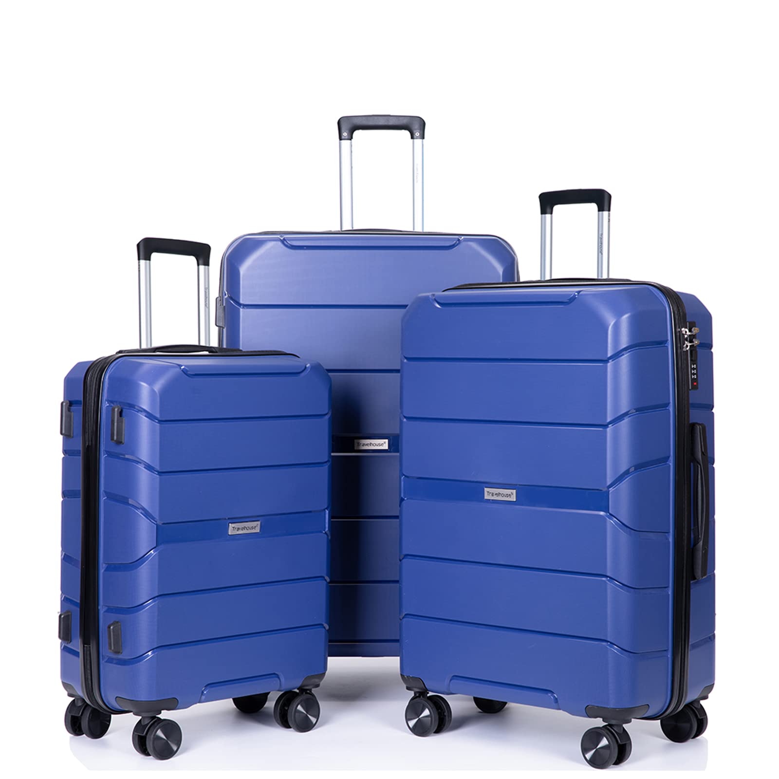 TravelhouseLuggage Sets 3 Piece PP Suitcase Set Hardside Spinner Wheel Luggage Clearance Lightweight TSA Lock for Travel, Business(20/24/28)(Navy)
