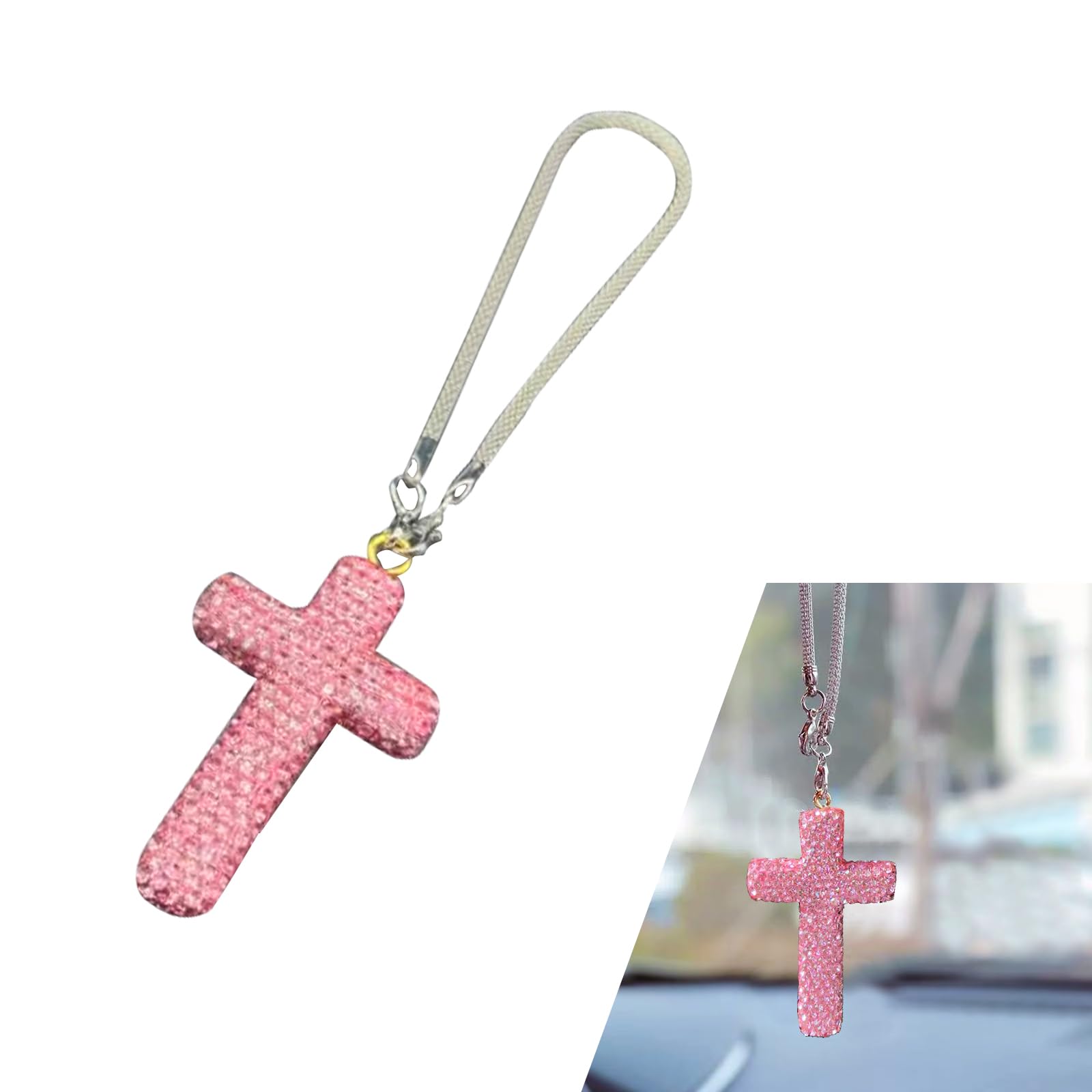 Bling Cross Car Hanging Accessories Crystal Rhinestone Rear View Mirror Pendant Religious Rearview Mirrors Decoration Charm Car Hanging