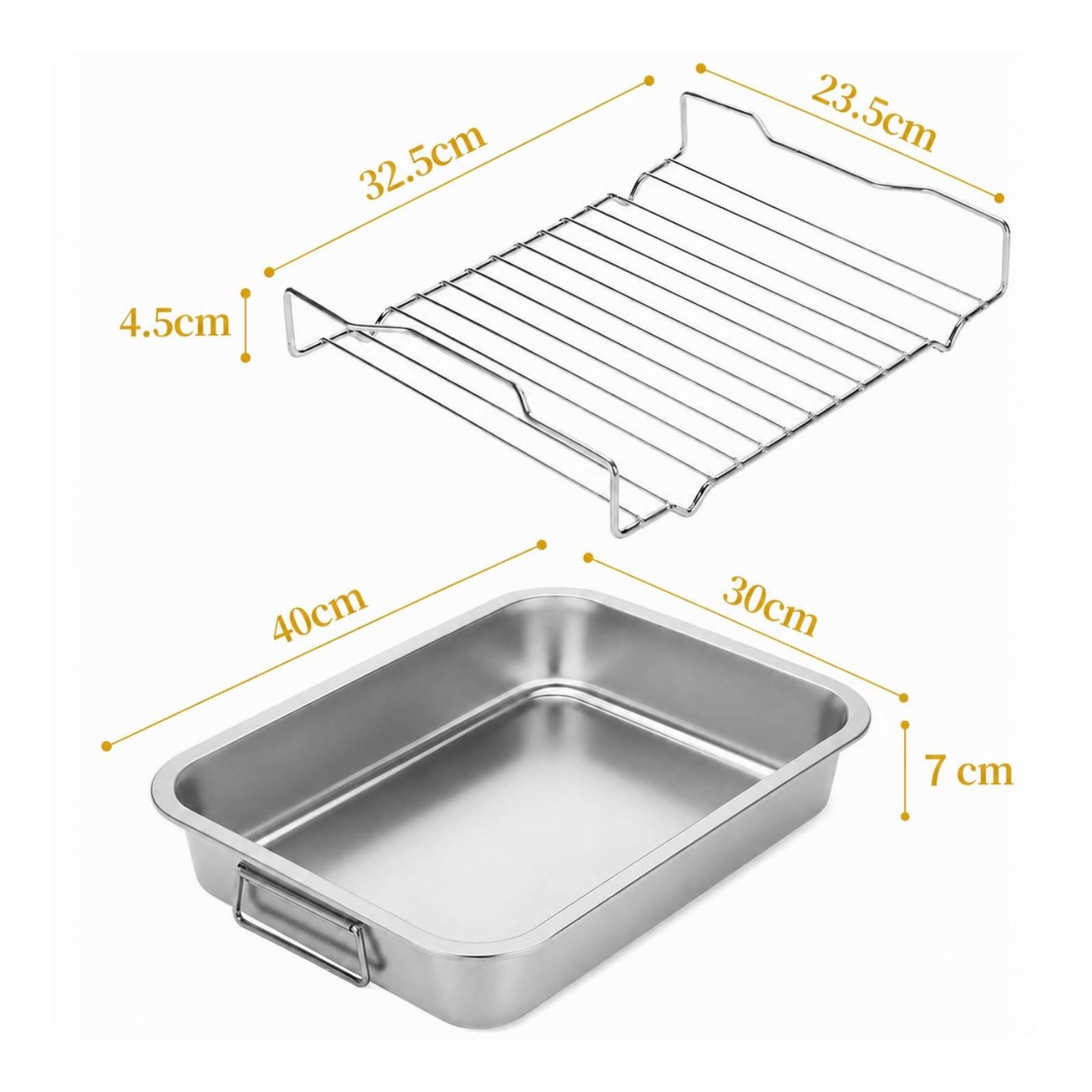 Teglia da Arrosto con Griglia Senza Rivestimento Teglia Rettangolare in Acciaio Inox Multiuso Leccarda in Acciaio Inox per