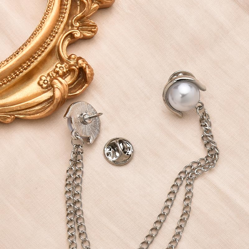 Image of Pearl Brooch Pins Tassel Chain Brooch Collar Pins Lapel Pins for Men Women Dress Shirt Collar Chain Suit Collar Brooch Hanging Chain Lapel Pin for Men Suits Tuxedo Shirt Accessories