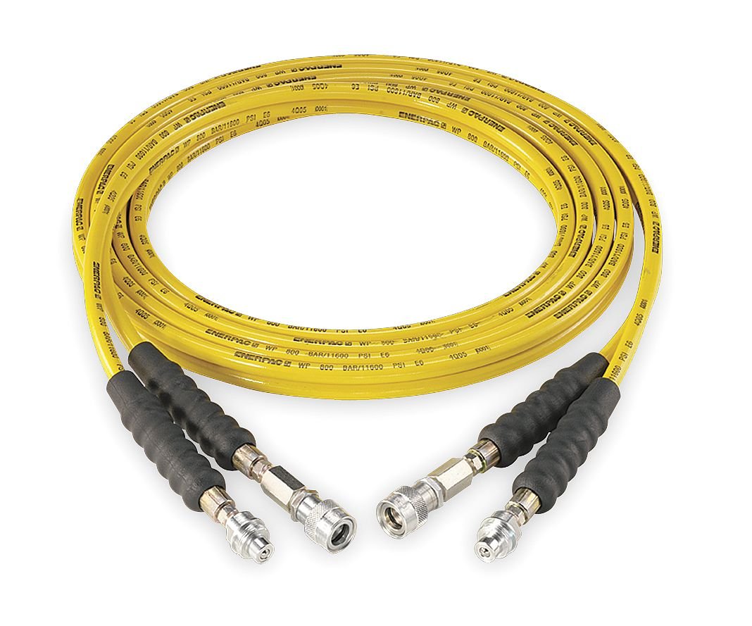 Enerpac THQ-706T Yellow Polyurethane Torque Wrench Hose Assembly, 20' Length, 1/4" NPTF x 1/4" NPTM Coupling, 1/4" ID