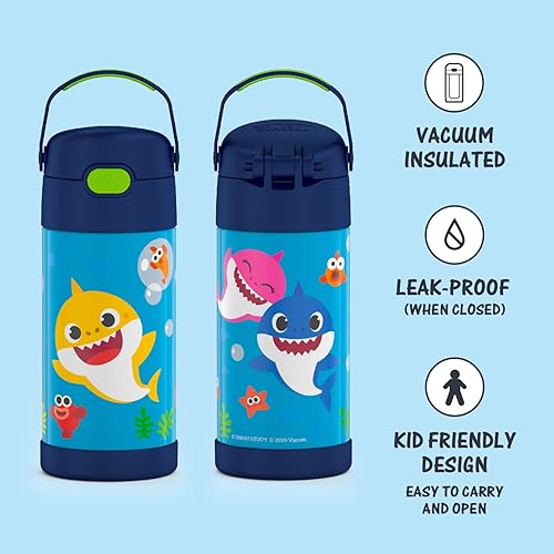 Miniatura 3 de THERMOS FUNTAINER Baby Shark - Botella de acero inoxidable con aislamiento al vacío para niños de 12 onzas y 10 onzas