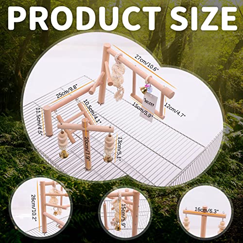 Image of QBLEEV Bird Cage Play Stand Toy Set-Birdcage Wood Stands Hanging Chew Toys Ladder Swing Parrot Perch Play Gym Playground Accessories Activity Center for Conure, Parakeets, Budgie, Cockatiels,Lovebirds