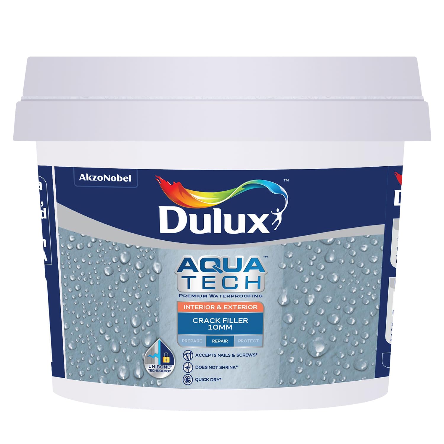 Dulux Aquatech Waterproof Crack & Gap Filler – High-Strength, Non-Shrink Sealant for Interior/Exterior Wall, Roof, Terrace, Home, Kitchen Sink, Tile Gap, Repair Concrete Leaks Up to 10MM (White 1KG)